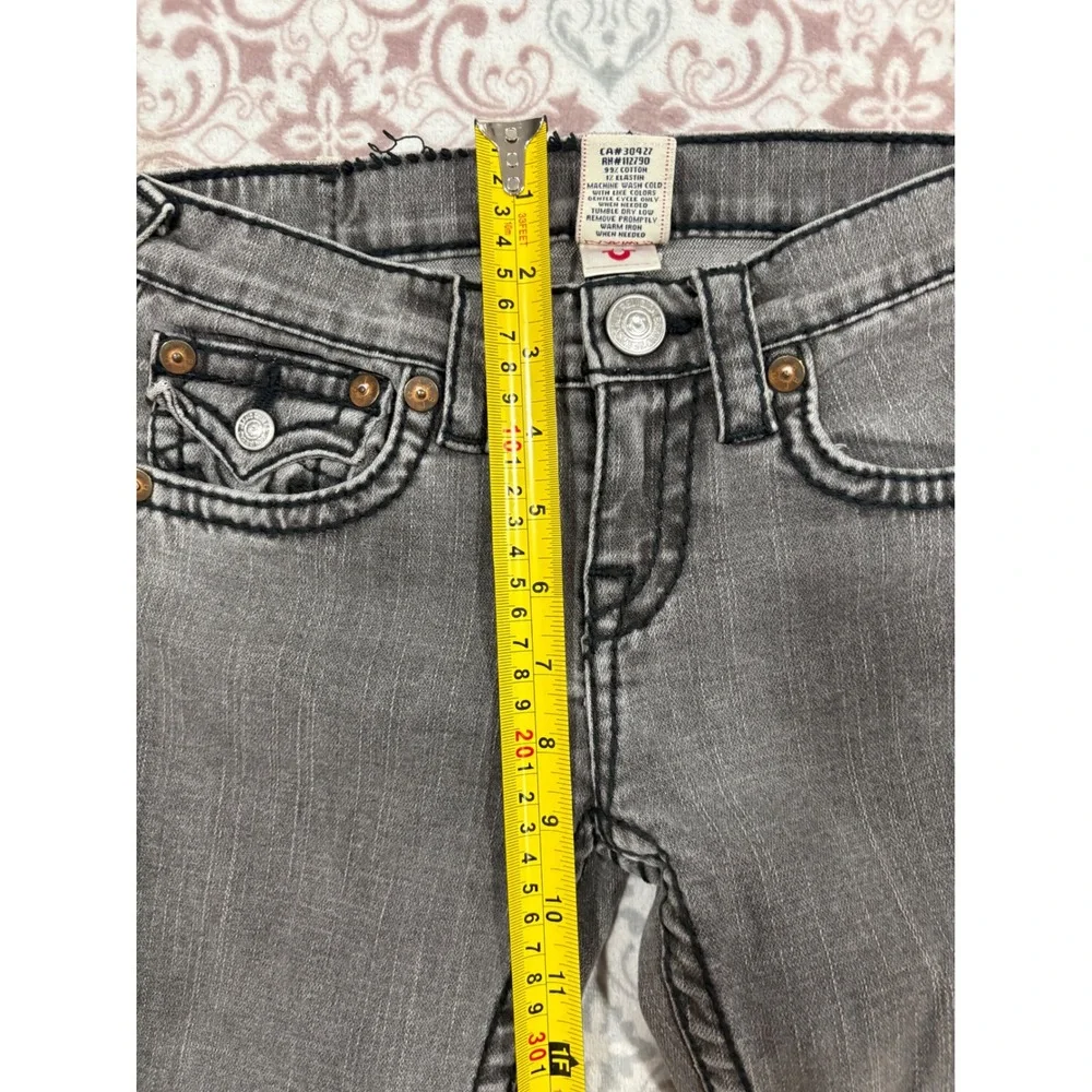 True Religion Boys Gray Straight Leg Jeans Size 14 Thick Stitch Horseshoe Logo